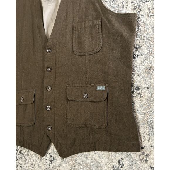 Woolrich Men’s Ruxton Brown Herringbone Wool Vest Front Pockets Size XL - Picture 2 of 6
